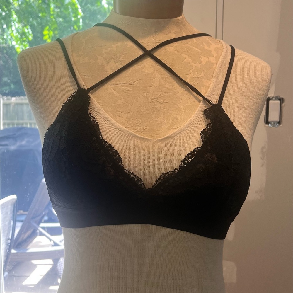 Urban Outfitters Black Lace Bra with Crisscross Straps